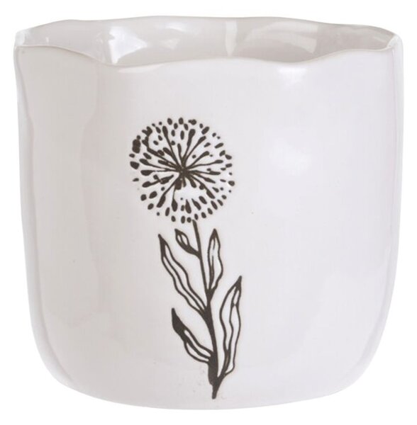 Mască ghiveci decorativ, pentru plante și flori, din porțelan alb cu model floral, 13x15 cm