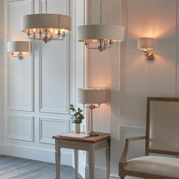 Lampă de masă Endon 94369 HIGHCLERE 3xE14/18W/230V bej/crom mat
