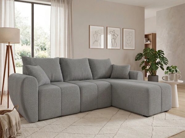 Coltar extensibil de colt SEVIO, gri, reversibil, 246x145 cm + 2 perne GRATUIT