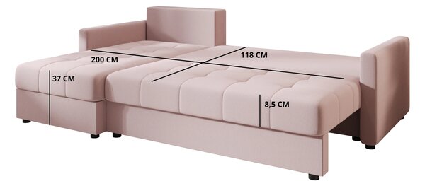 Coltar extensibil de colt VENORIA, roz pudra, reversibil, 220x143 cm + 2 perne GRATUIT