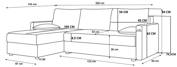 Coltar extensibil de colt VENORIA, roz pudra, reversibil, 220x143 cm + 2 perne GRATUIT