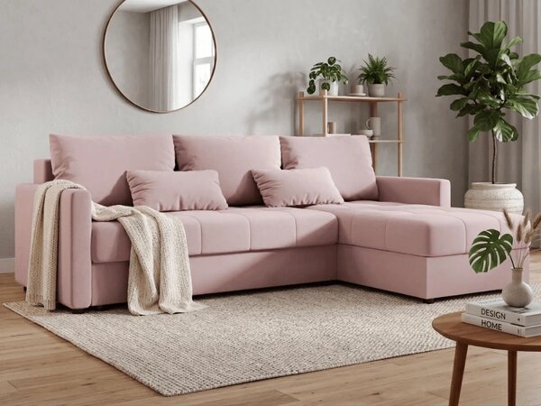 Coltar extensibil de colt VENORIA, roz pudra, reversibil, 220x143 cm + 2 perne GRATUIT