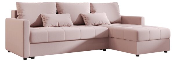 Coltar extensibil de colt VENORIA, roz pudra, reversibil, 220x143 cm + 2 perne GRATUIT