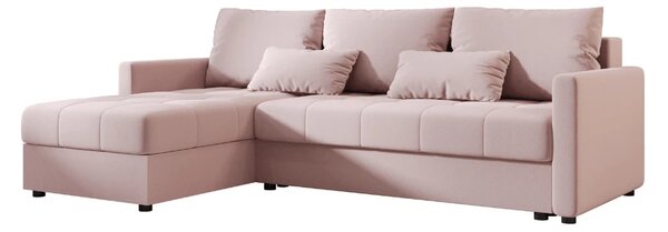 Coltar extensibil de colt VENORIA, roz pudra, reversibil, 220x143 cm + 2 perne GRATUIT