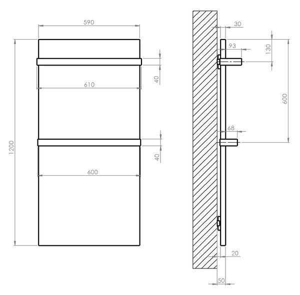 Sapho Sapho, panou radiant baie ENIS 600W, IP44, 590x1200 mm, negru mat, RH600B