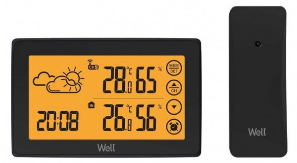 Statie meteo fara fir Well Augury, ecran tactil, senzor extern, ceas, temperatura, calendar, alarma