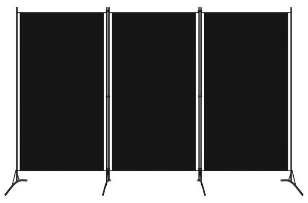 Paravan de cameră cu 3 panouri, negru, 260 x 180 cm, textil