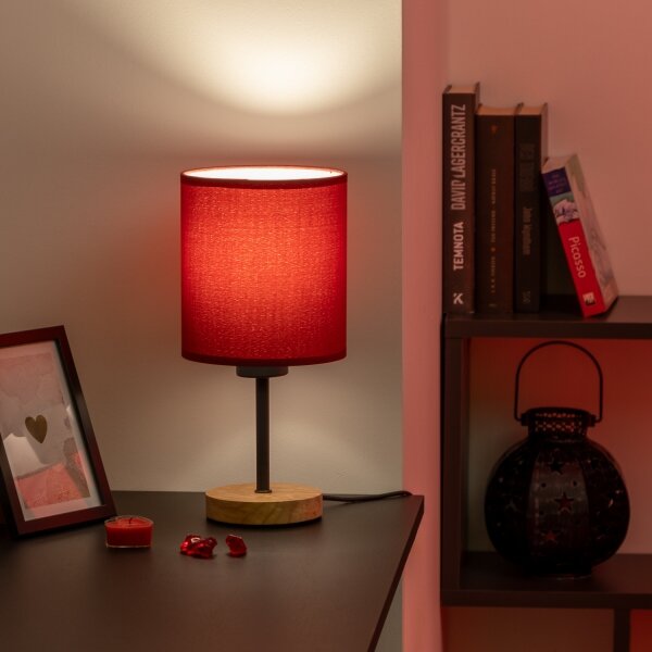 Lampă de masă Brilagi NUBILA WOOD 1xE27/25W/230V stejar/roșu pompeian