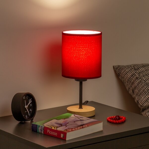 Lampă de masă Brilagi NUBILA WOOD 1xE27/25W/230V stejar/roșu pompeian