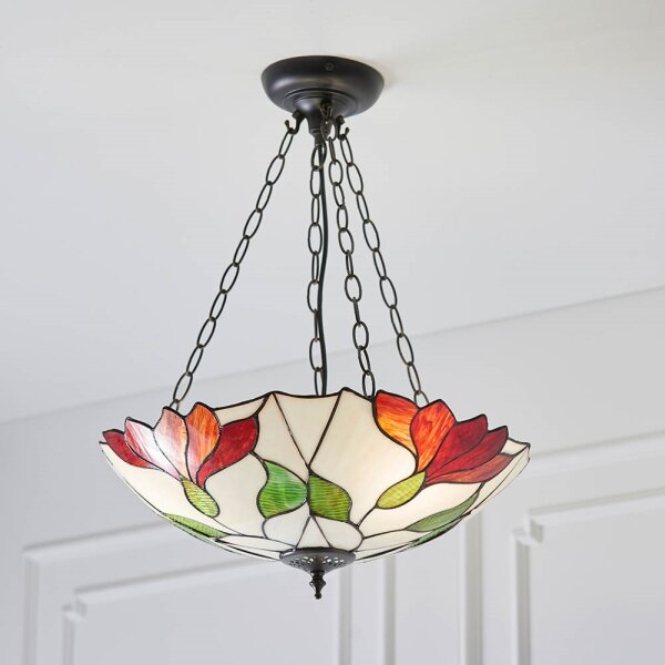 Endon 70946 - Candelabru pe lanț Tiffany BOTANICA, 3xE27/60W/230V, diametru 45 cm