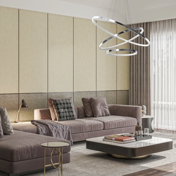Lustră LED pe cablu HOOP LED/93W/230V d. 80 cm 4000K crom lucios