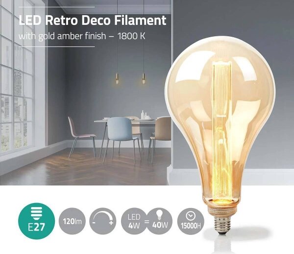 Nedis LBRDE27PS165AR- Bec LED dimabil FILAMENT PS165 E27/3,5W/230V 1800K