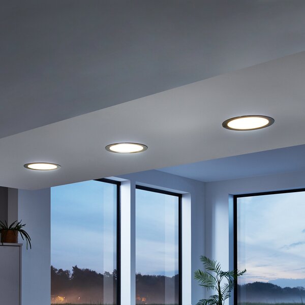 EGLO connect LED corp de iluminat încastrat Fueva-C, Ø 22,5 cm, nichel, reglabil, Metalic, Hol, Metal, Modern, Corpuri de iluminat încastrate rotunde