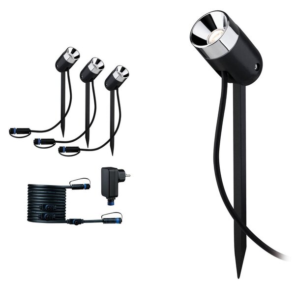 Paulmann Plug & Shine lampă cu vârf de pământ Pike 3-base, reglabil, Negru, Plastic, Modern