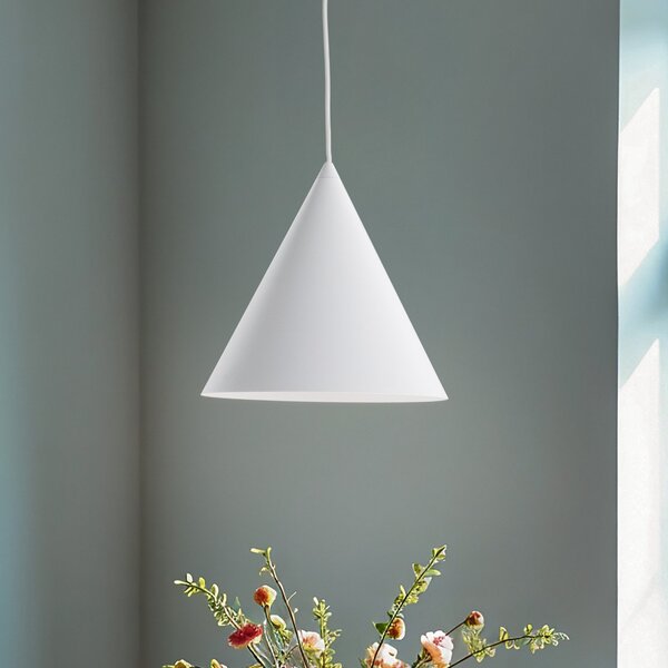 TK Lighting Lampă suspendată Cono, albă, Ø 27 cm, oțel, cu 1 bec, reglabil, Alb, Camera de zi / sufragerie, Metal, Modern