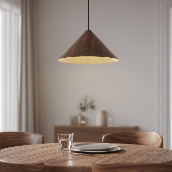 Lindby Lampă suspendată Clarine, nuc, Ø 50 cm, metal, reglabil, Lemn, Camera de zi / sufragerie, Metal, Modern