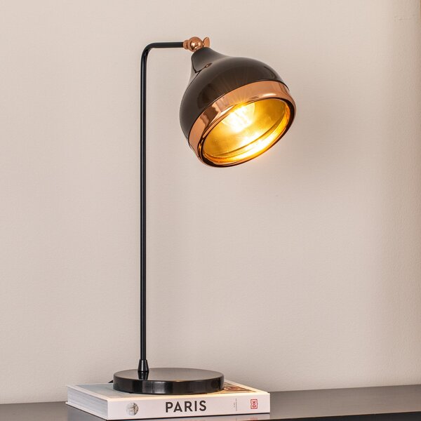 Opviq Lampa de masă Yildo, negru/cupru, metal, înălțime 52 cm, reglabil, Negru, Camera de zi / sufragerie, Metal