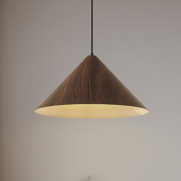 Lindby Lampă suspendată Clarine, nuc, Ø 50 cm, metal, reglabil, Lemn, Camera de zi / sufragerie, Metal, Modern