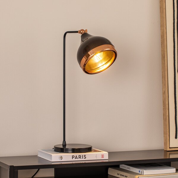 Opviq Lampa de masă Yildo, negru/cupru, metal, înălțime 52 cm, reglabil, Negru, Camera de zi / sufragerie, Metal