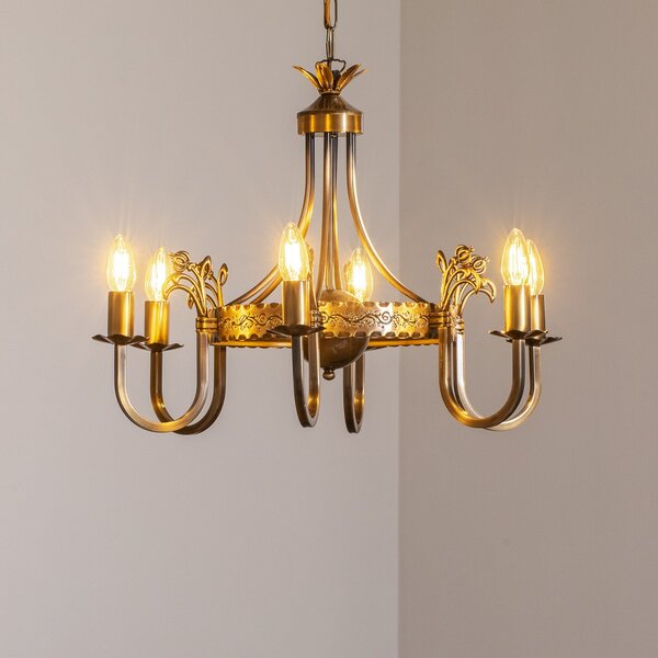 Jupiter Candelabru Castle, patinat deschis, Ø 62 cm, metal, 6 becuri., reglabil, Bronz / Alamă Veche, Camera de zi / sufragerie, Metal, Antichitate