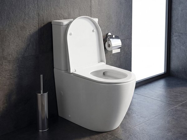 Sapho Sapho, toaletă combinată TURKU, Vortex fără margine, scurgere inferioară/spate, albă, PC104V