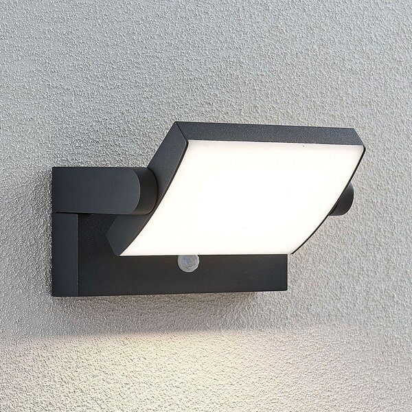 Lindby Lampă LED pentru exterior Sherin, antracit, senzor, IP54, Negru, Aluminiu, Modern