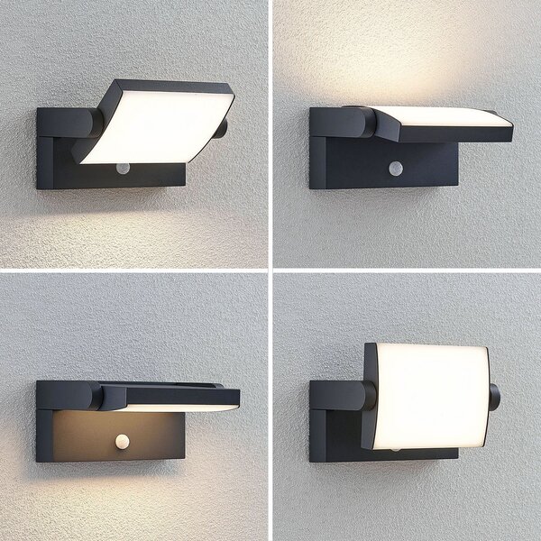 Lindby Lampă LED pentru exterior Sherin, antracit, senzor, IP54, Negru, Aluminiu, Modern