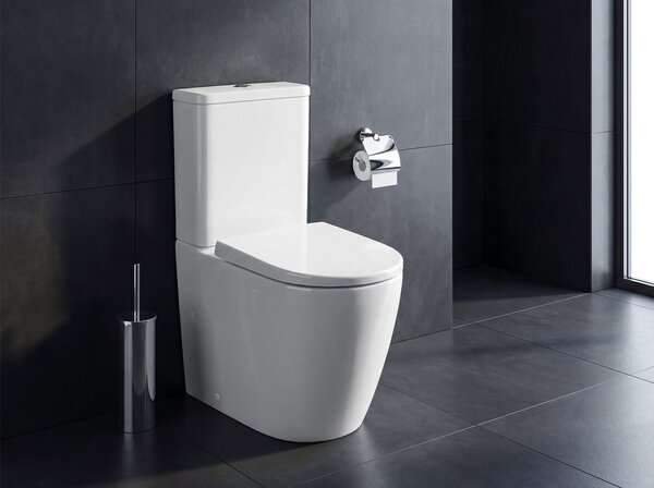 Sapho Sapho, toaletă combinată TURKU, Vortex fără margine, scurgere inferioară/spate, albă, PC104V