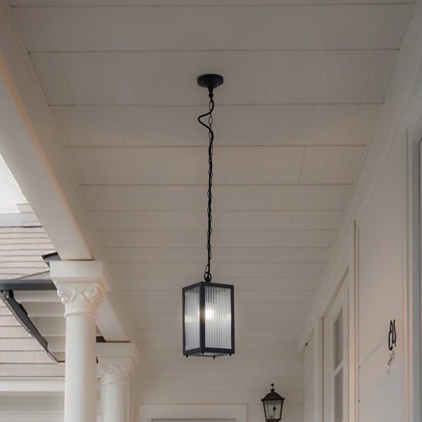 Lindby Lampa suspendată pentru exterior Bolgar, negru, metal, sticlă, reglabil, Negru, Metal, Modern