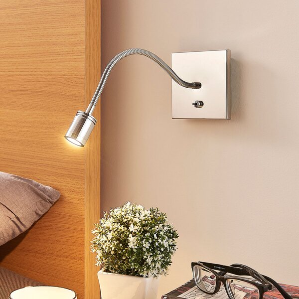 Lindby Berfin lampă de citit perete cromată, LED, Metalic, dormitor, Metal, Modern