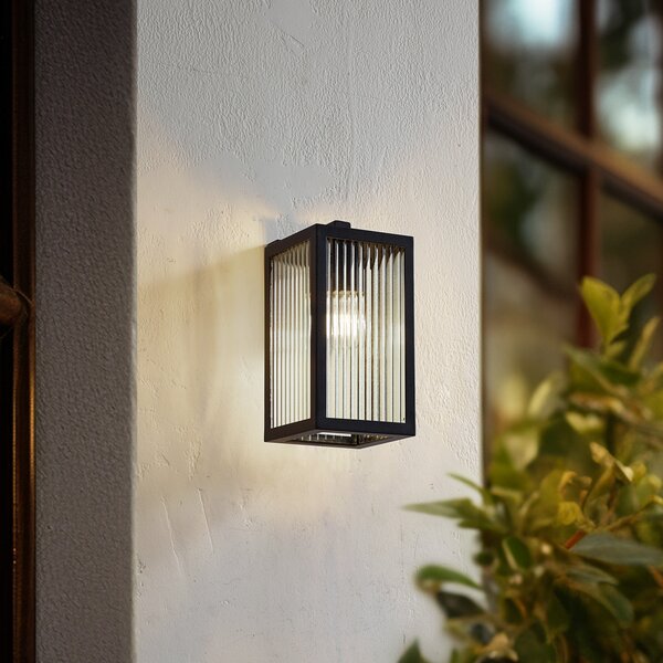 Lindby Aplică pentru exterior Bolgar, negru, metal, sticlă, 15cm, reglabil, Negru, Metal, Modern