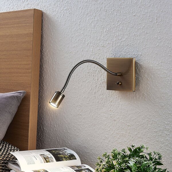 Lindby Aplică de perete Mayar, alamă, metal, lampă citit, 11cm, Bronz / Alamă Veche, dormitor, Metal, Modern
