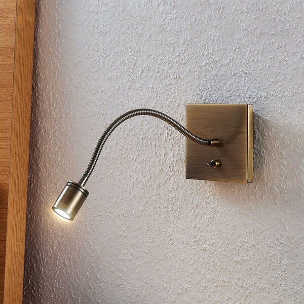 Lindby Aplică de perete Mayar, alamă, metal, lampă citit, 11cm, Bronz / Alamă Veche, dormitor, Metal, Modern