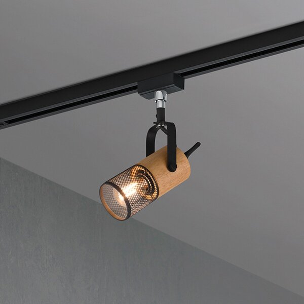 Trio Lighting Spot Tosh pentru DUOline, negru mat, detaliu din lemn, reglabil, Negru, Camera de zi / sufragerie, Metal, Modern