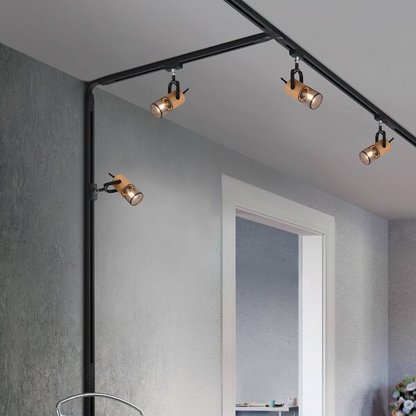 Trio Lighting Spot Tosh pentru DUOline, negru mat, detaliu din lemn, reglabil, Negru, Camera de zi / sufragerie, Metal, Modern