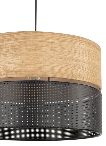 TK Lighting Lampă de suspendare Nicol, negru/efect lemn, Ø 38 cm, 1 lumină, x E27, reglabil, Negru, Camera de zi / sufragerie, Metal, Modern