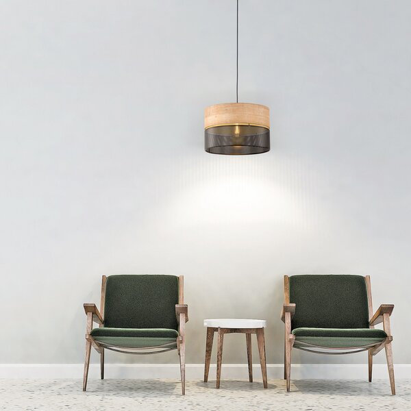 TK Lighting Lampă de suspendare Nicol, negru/efect lemn, Ø 38 cm, 1 lumină, x E27, reglabil, Negru, Camera de zi / sufragerie, Metal, Modern