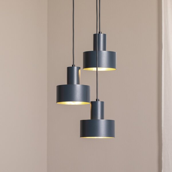 SIGMA Lampă suspendată Rif 3, antracit, rotundă, 3 becuri, Ø 33 cm, reglabil, Negru, Camera de zi / sufragerie, Metal, Modern