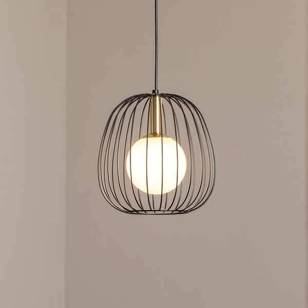 SIGMA Lampă suspendată Bell S, Ø 24 cm, 1 bec, negru/auriu/alb, reglabil, Negru, Camera de zi / sufragerie, Metal, Modern