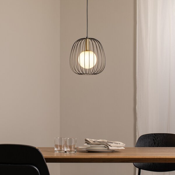 SIGMA Lampă suspendată Bell S, Ø 24 cm, 1 bec, negru/auriu/alb, reglabil, Negru, Camera de zi / sufragerie, Metal, Modern