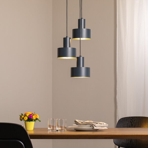 SIGMA Lampă suspendată Rif 3, antracit, rotundă, 3 becuri, Ø 33 cm, reglabil, Negru, Camera de zi / sufragerie, Metal, Modern