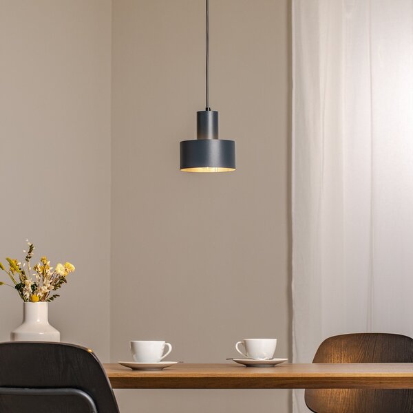 SIGMA Lampă suspendată Rif S, antracit, 1 bec, Ø 15 cm, oțel, reglabil, Negru, Camera de zi / sufragerie, Metal, Modern