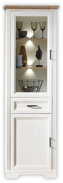 Vitrina JASMIN, alb/stejar artisan, PAL/sticla, cu iluminare LED, 66x4
