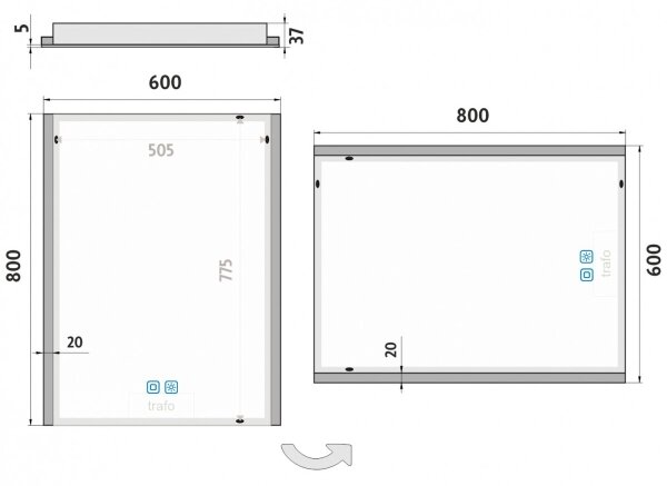 NIMCO ZP 11002VX - oglindă LED pentru baie, 3000-6500K, 80 x 60 cm, IP44
