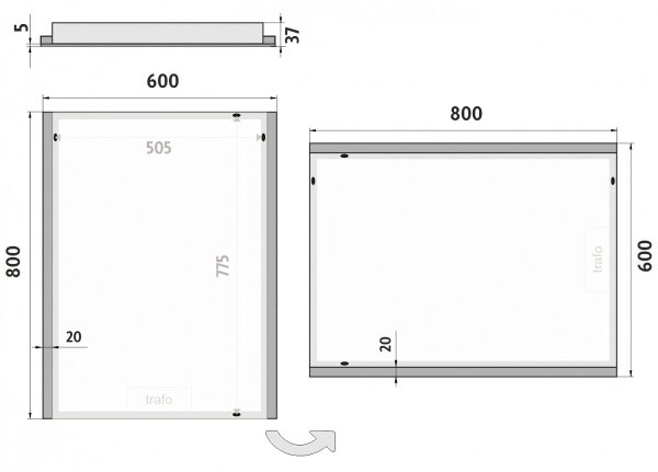 NIMCO ZP 11002 - Oglindă pentru baie cu iluminare LED din spate, 6500K, 80 x 60 cm, IP44