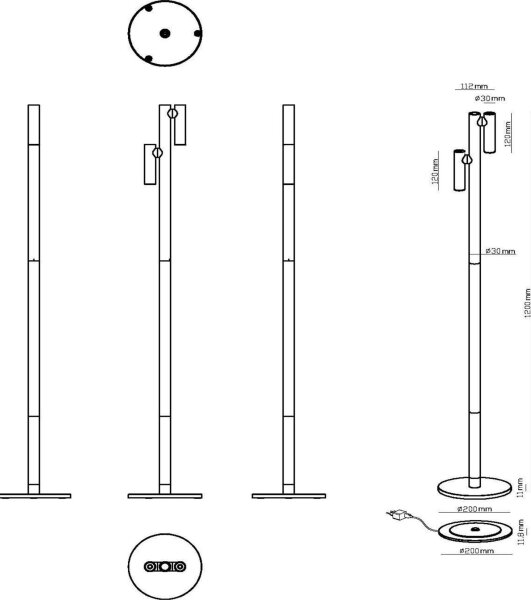 Lampadar LED reîncărcabil dimabil de exterior Lucide 27703/04/30 ANTRIM 2xLED/2,2W/4V IP54 negru