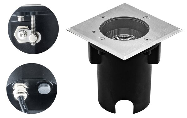 EVN Pentola Lampă încastrată din oțel inoxidabil 13,5x13,5 3.000K, Metalic, Metal, Corpuri de iluminat încastrate rotunde