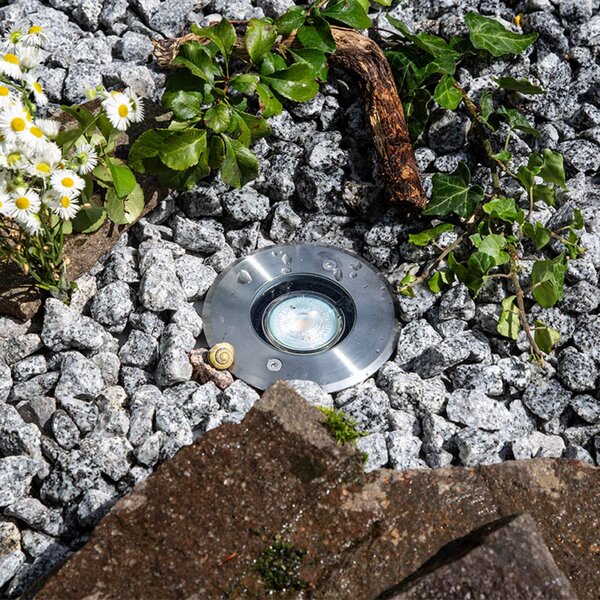EVN Talpa Lampă de încastrare în podea GU10 oțel inoxidabil rotund, Metalic, Metal, Modern, Corpuri de iluminat încastrate rotunde