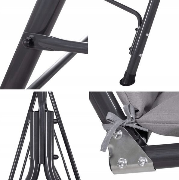 Balansoar gradina gri, 3 persoane, structura metal, 170 x 110 x 153 cm