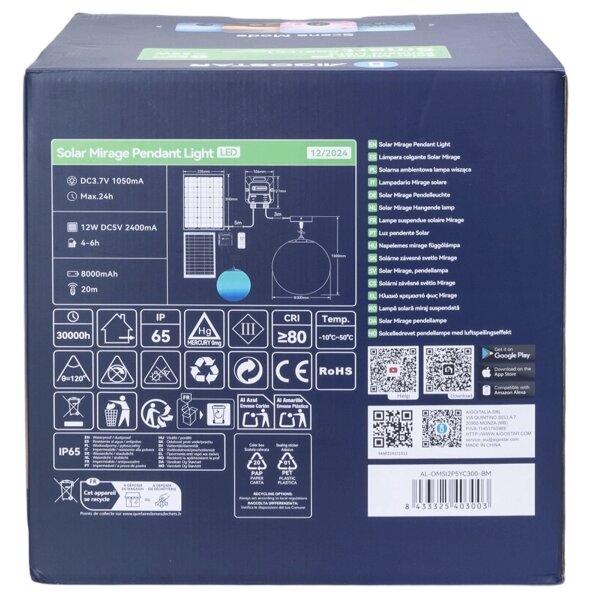 Lustră LED RGBW solară Aigostar MESH 35W/3,7V 8000 mAh 2700K-6500K IP65 d. 30 cm